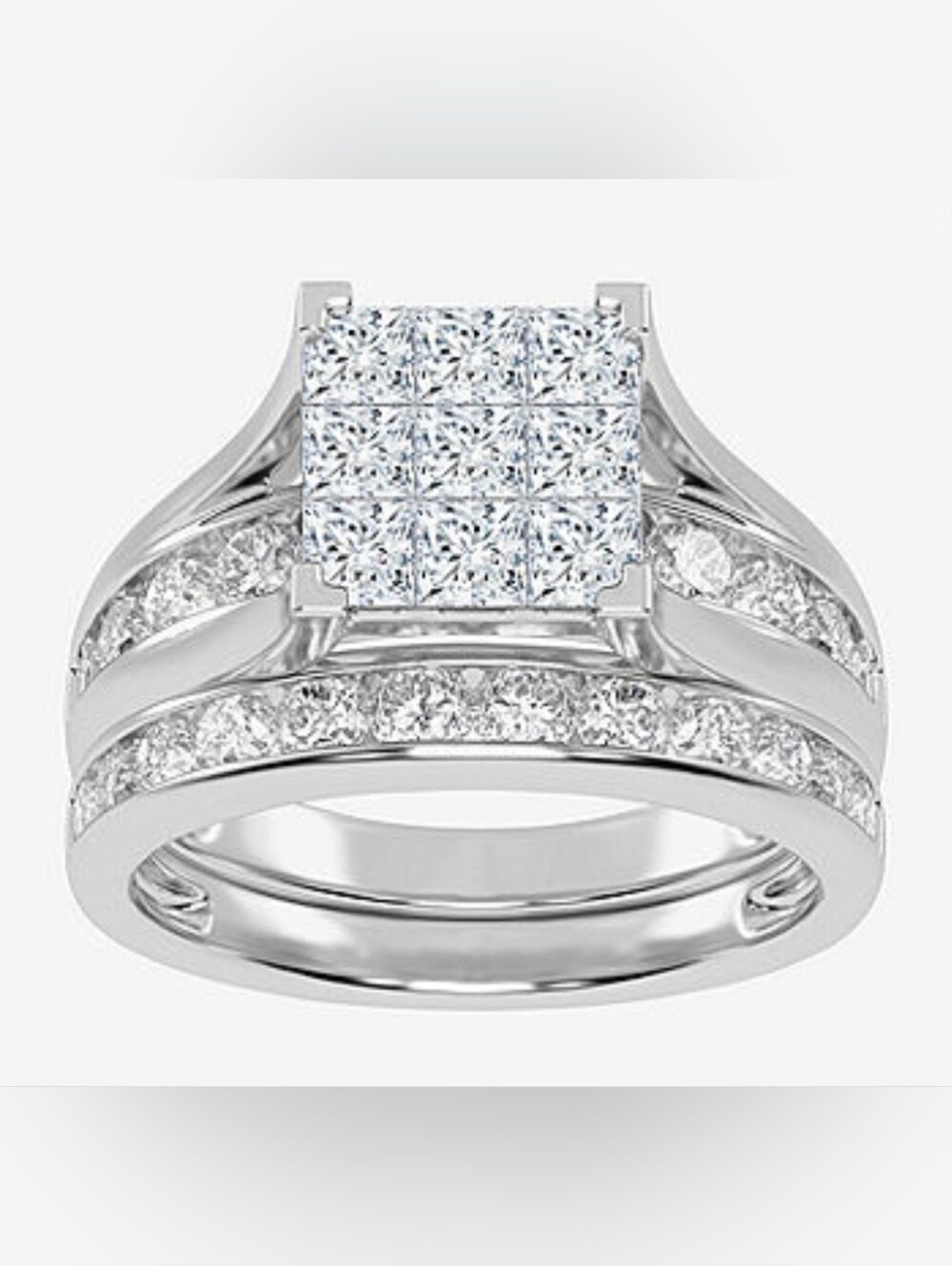 1-1/2 CT.T.W. Natural Princess & Round Diamond 10K White Gold Bridal Ring Set